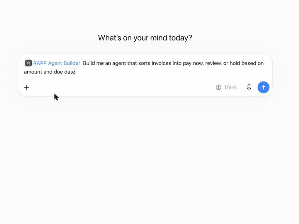 A request in ChatGPT: build me an agent that sorts invoices into pay now, review, or hold