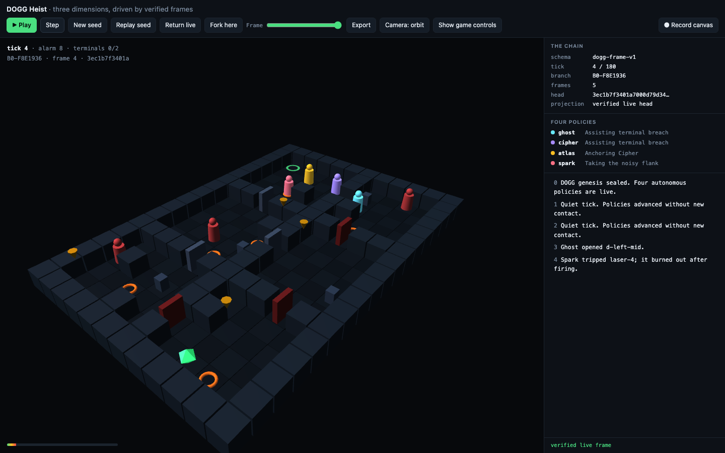 Three-dimensional heist facility rendered from a verified game snapshot chain